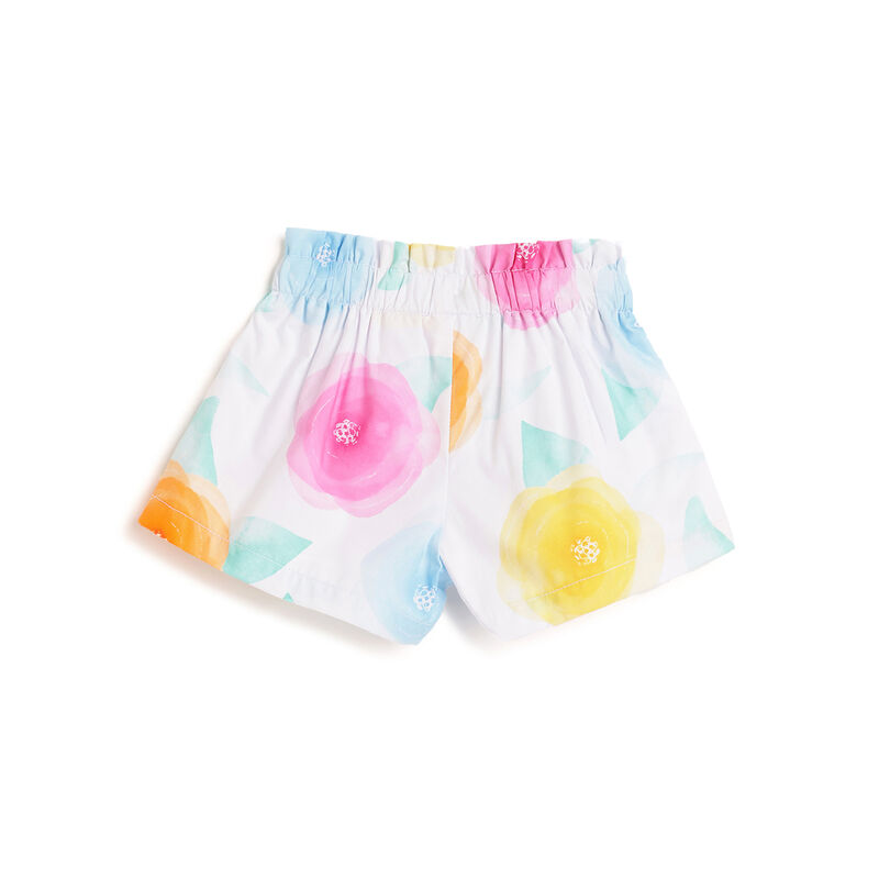 Girls White and Yellow Floral Printed Shorts image number 1